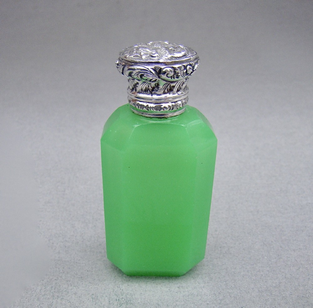 stunning victorian silver mounted opaline uranium glass scent bottle circa 1880