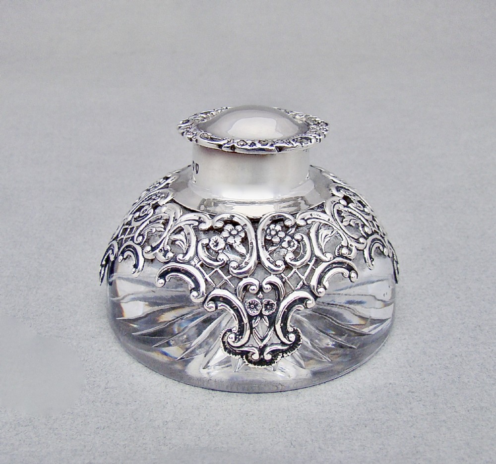 stunning victorian silver mounted inkwell by william comyns london 1894
