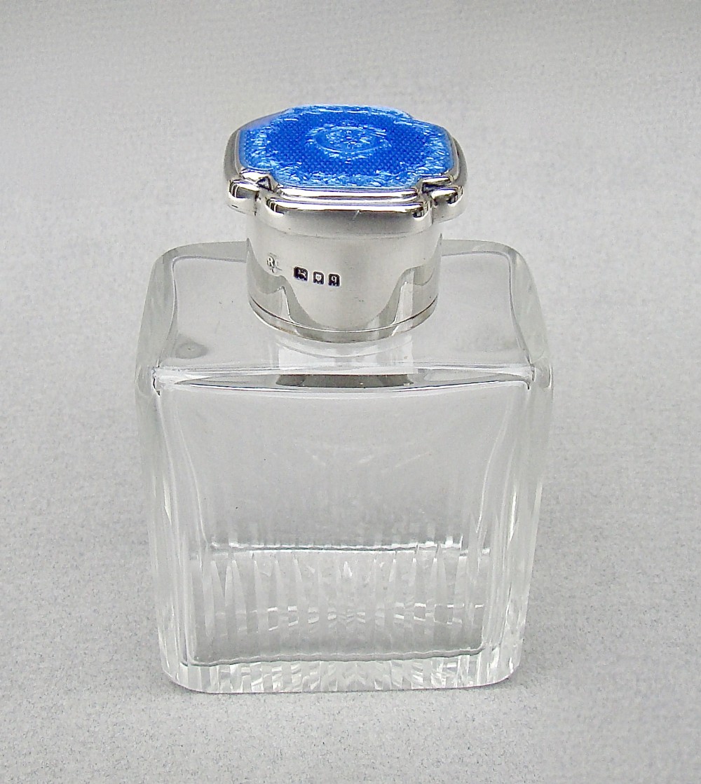 art deco silver guilloche enamel scent bottle by richard comyns london 1931