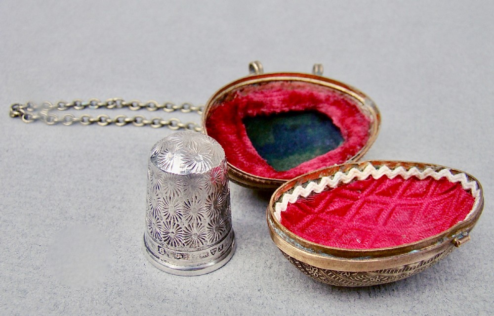 exquisite charles horner silver thimble cased in ormulu chatelaine eggshaped holder
