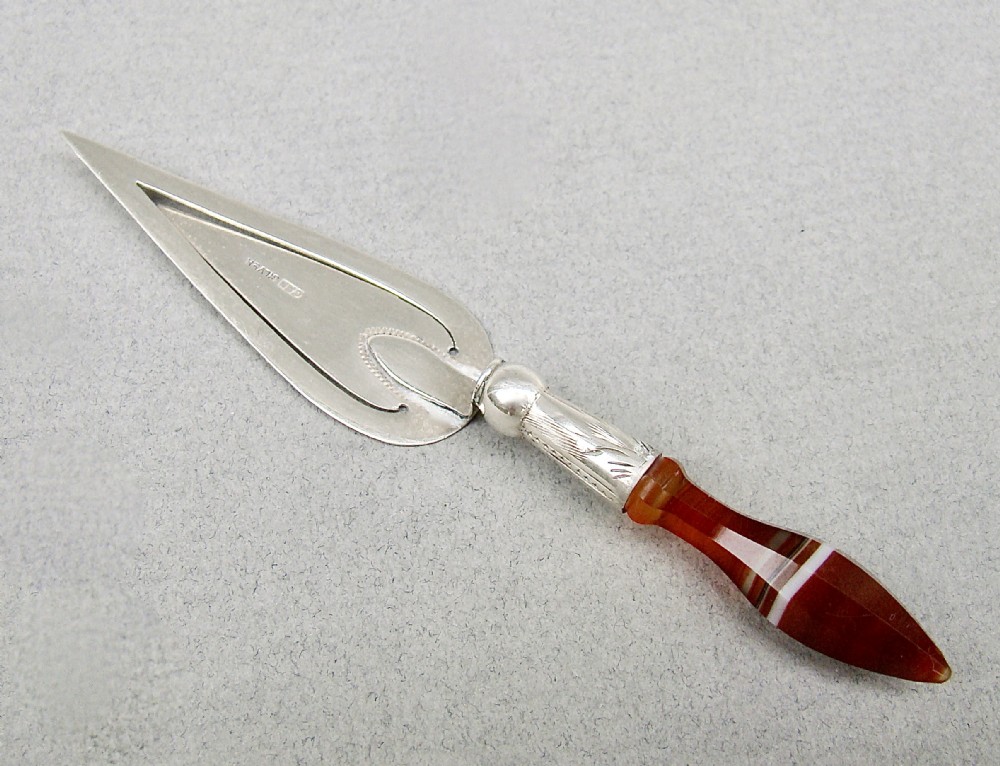 silver and banded agate trowel bookmark by crisford norris circa 1910
