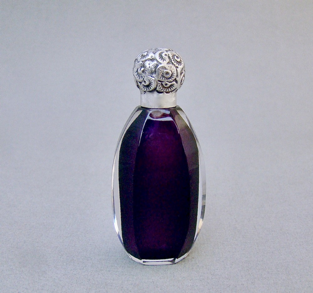 exquisite edwardian silver and amethyst glass scent bottle by charles may birmingham 1901