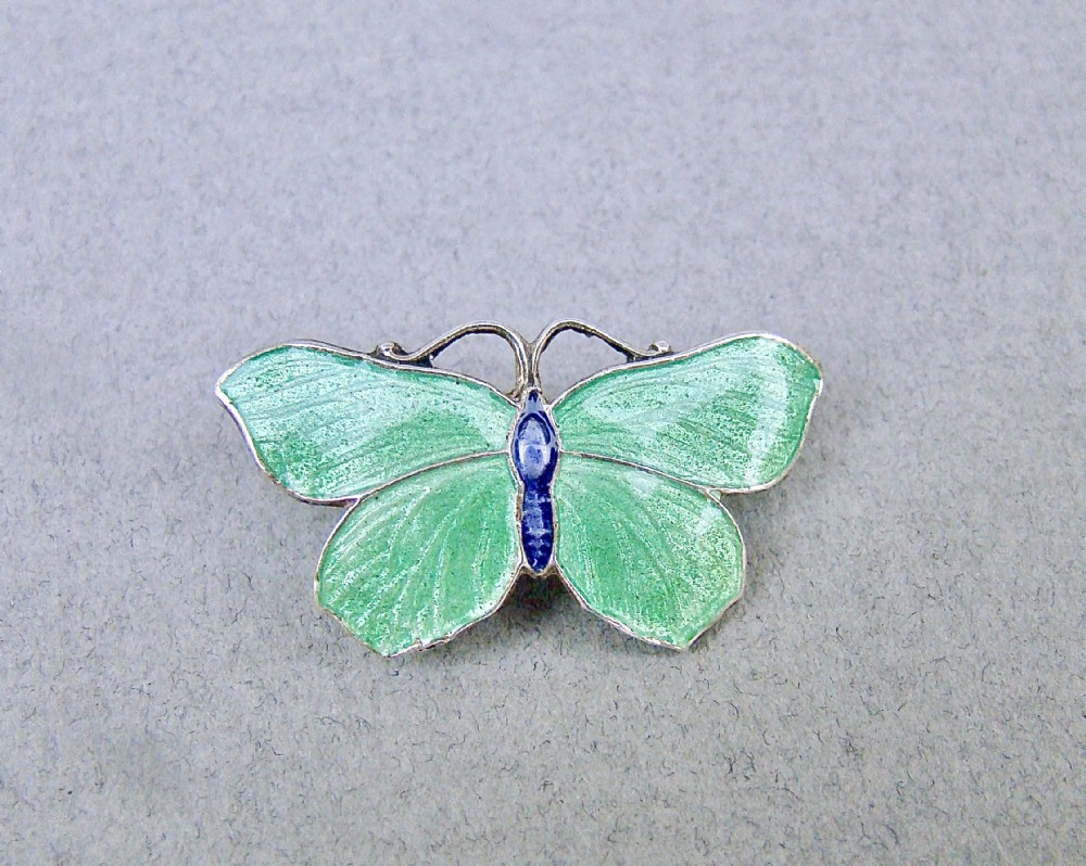 art deco silver green enamel butterfly brooch circa 1930