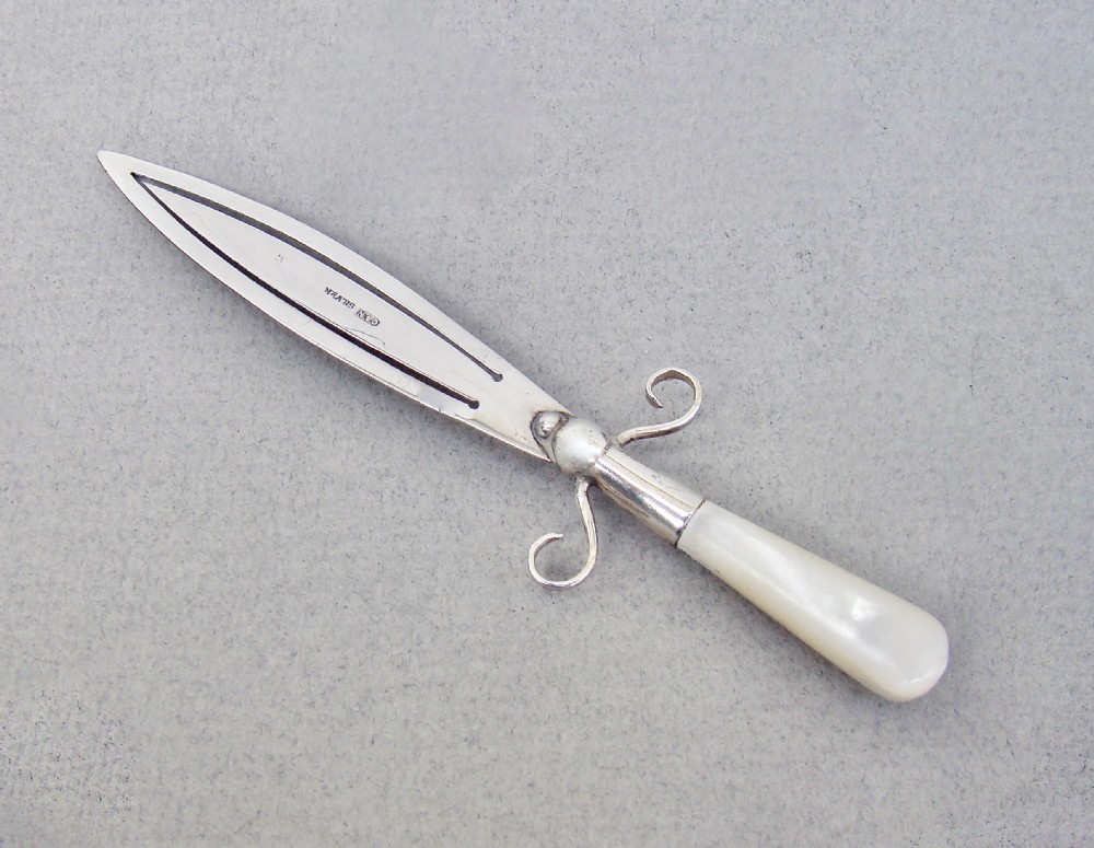 george v silver mother of pearl sword shaped bookmark by crisford norris circa 1910
