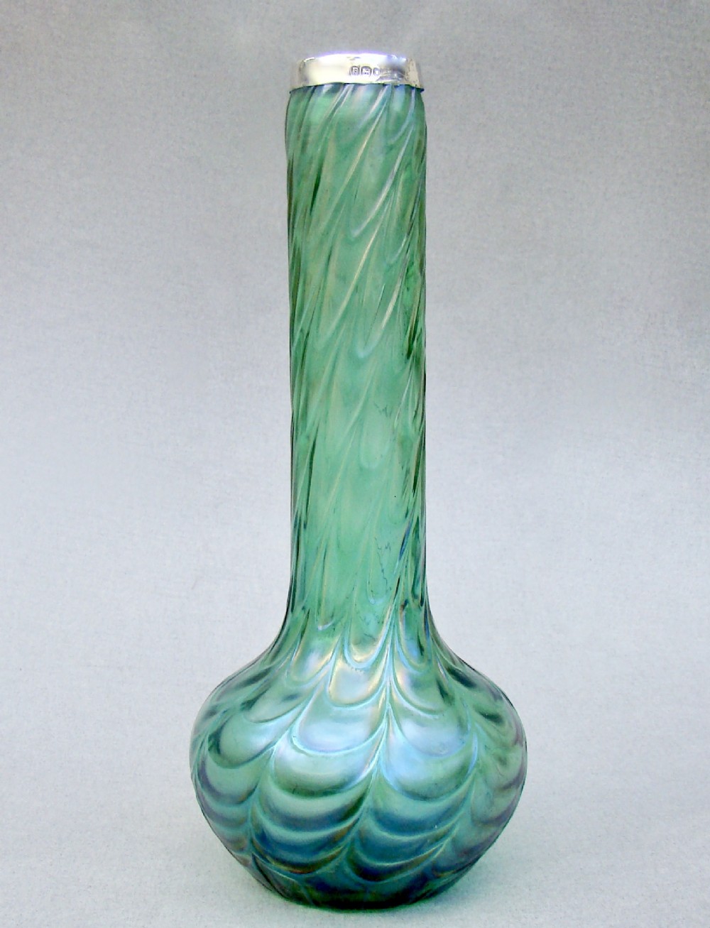 art nouveau silver mounted kralik iridescent glass vase london 1903