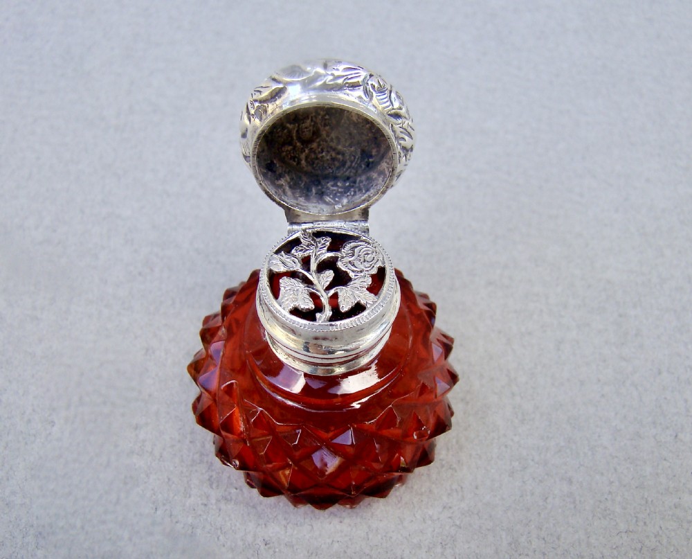 exquisite victorian silver mounted cranberry glass vinaigrette circa 1890