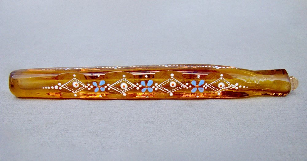 delightful oxford lavender attar enamelled amber scent bottle circa 1850