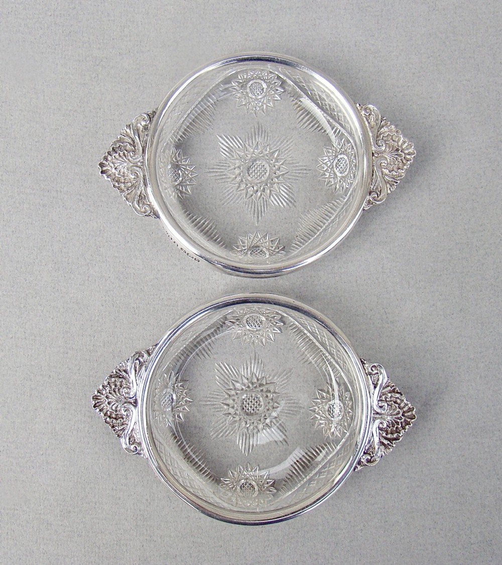 pair of victorian silver cut glass pickle dishes by roberts belks sheffield 1896