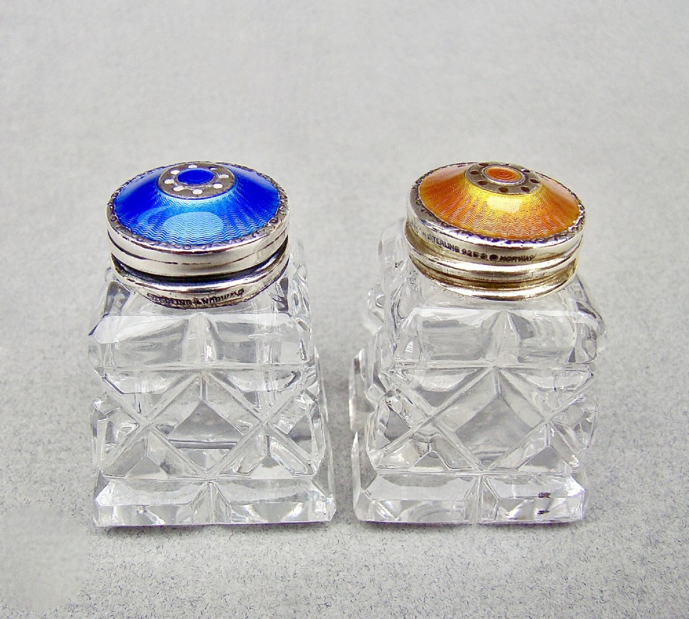 pair of norwegian art deco silver and enamel salts circa 1930