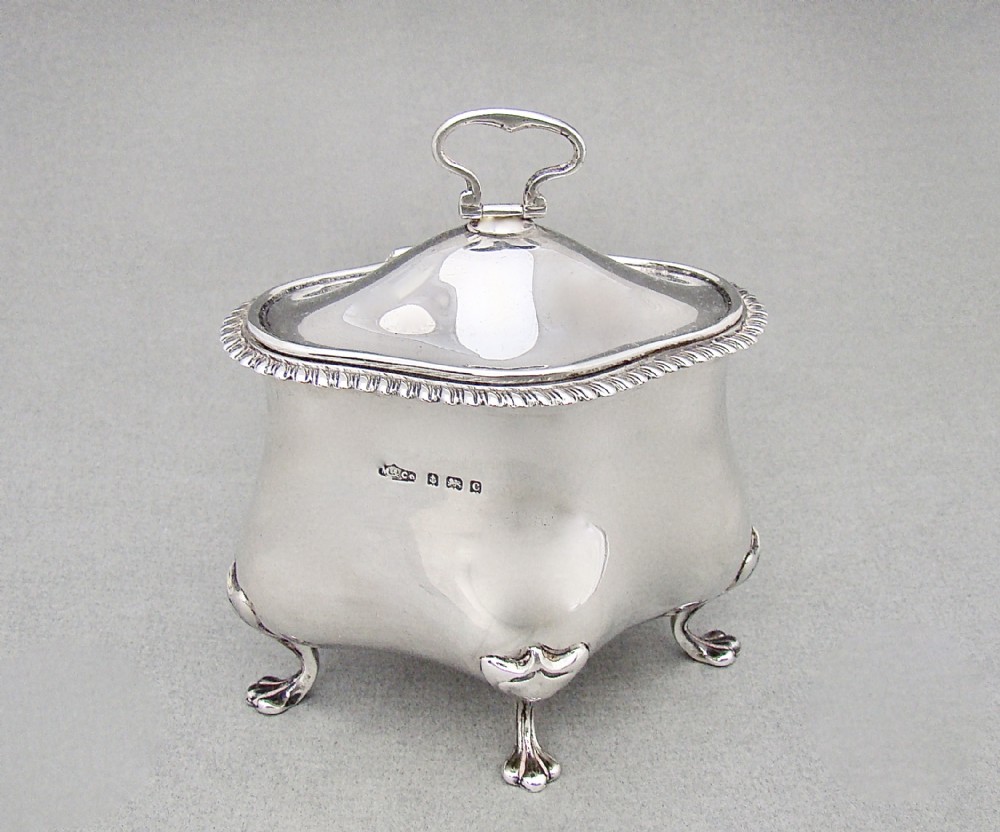 unusual edwardian silver tea caddy by marples co birmingham 1902