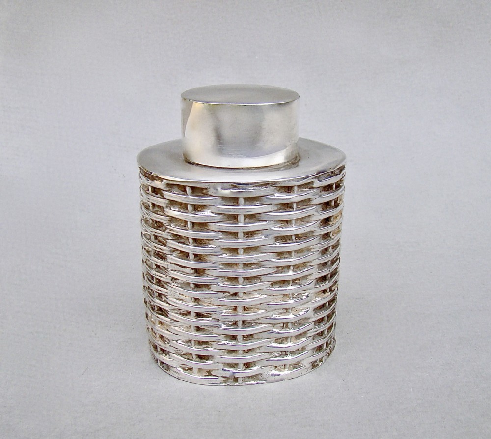 unusual victorian silver basketweave tea caddy by the atkins brothers sheffield 1898