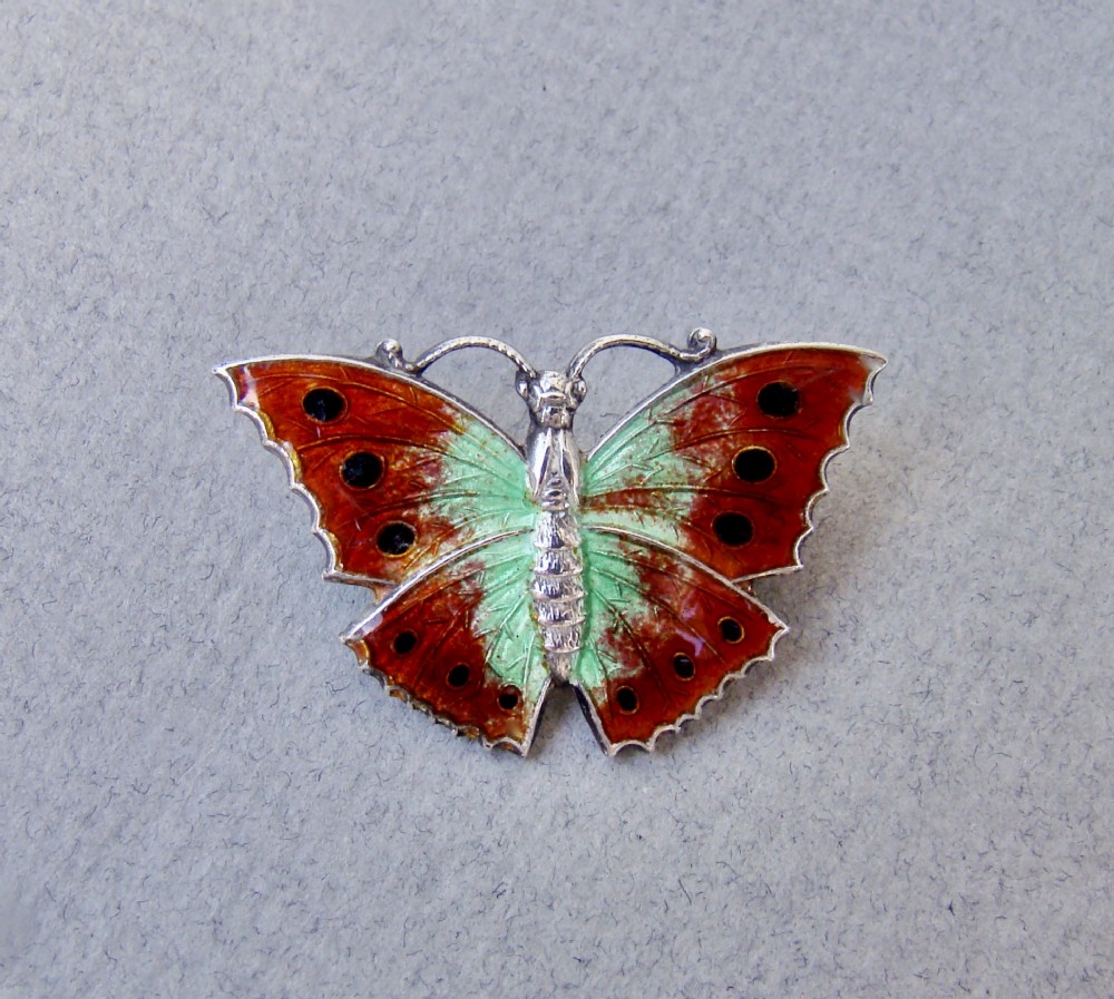scandinavian sterling silver guilloche enamel butterfly brooch circa 1930