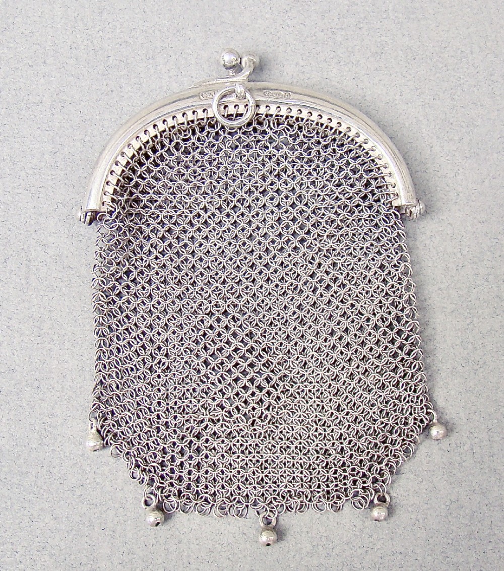 silver mesh chatelaine coin purse by cohen charles import marks for london 1916