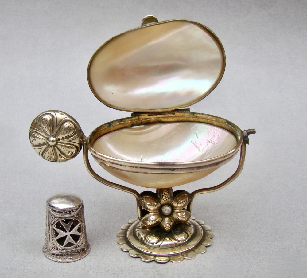 exquisite french palais royal mother of pearl thimble holder circa 1880