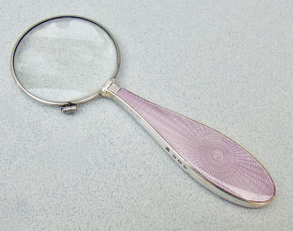 art deco silver guilloche enamel magnifying glass by the adie brothers birmingham 1937