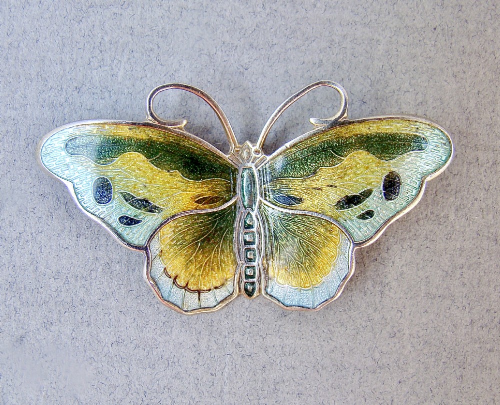 fabulous scandinavian guilloche enamel sterling silver butterfly brooch c 1950