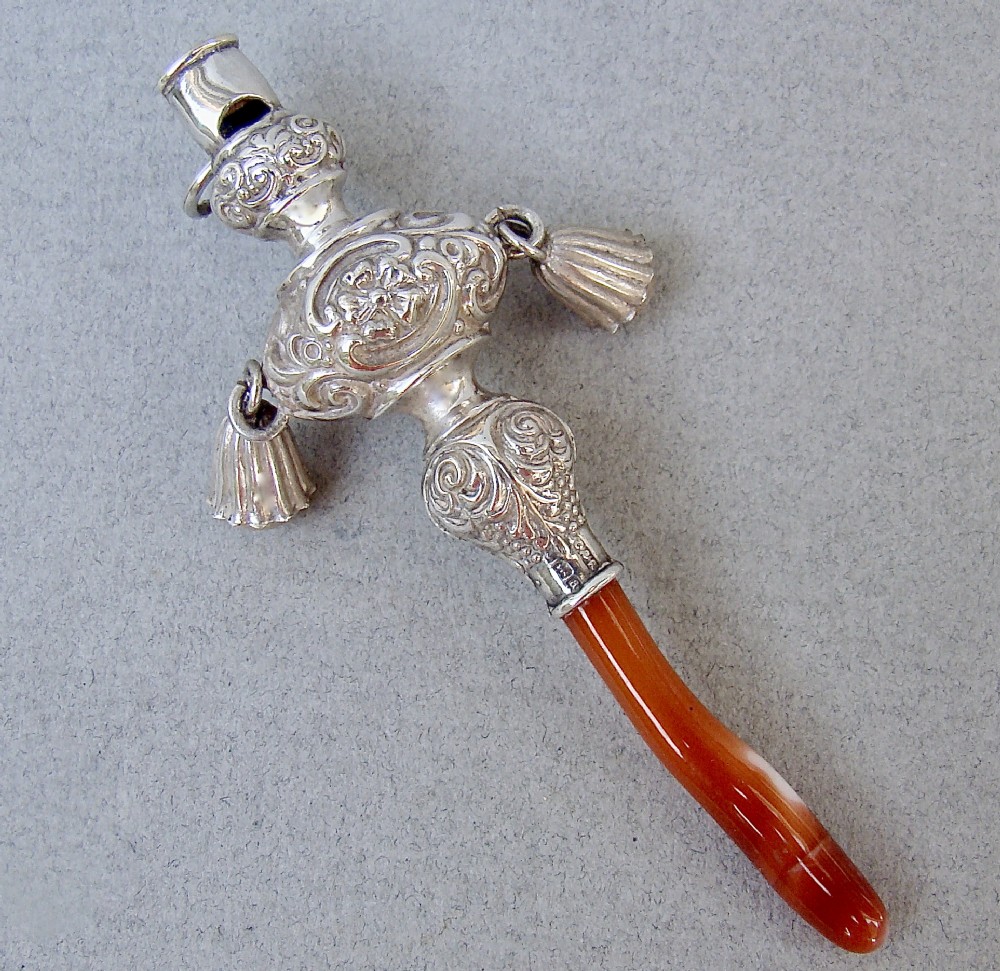 exquisite victorian silver coral baby rattle by crisford norris birmingham 1900
