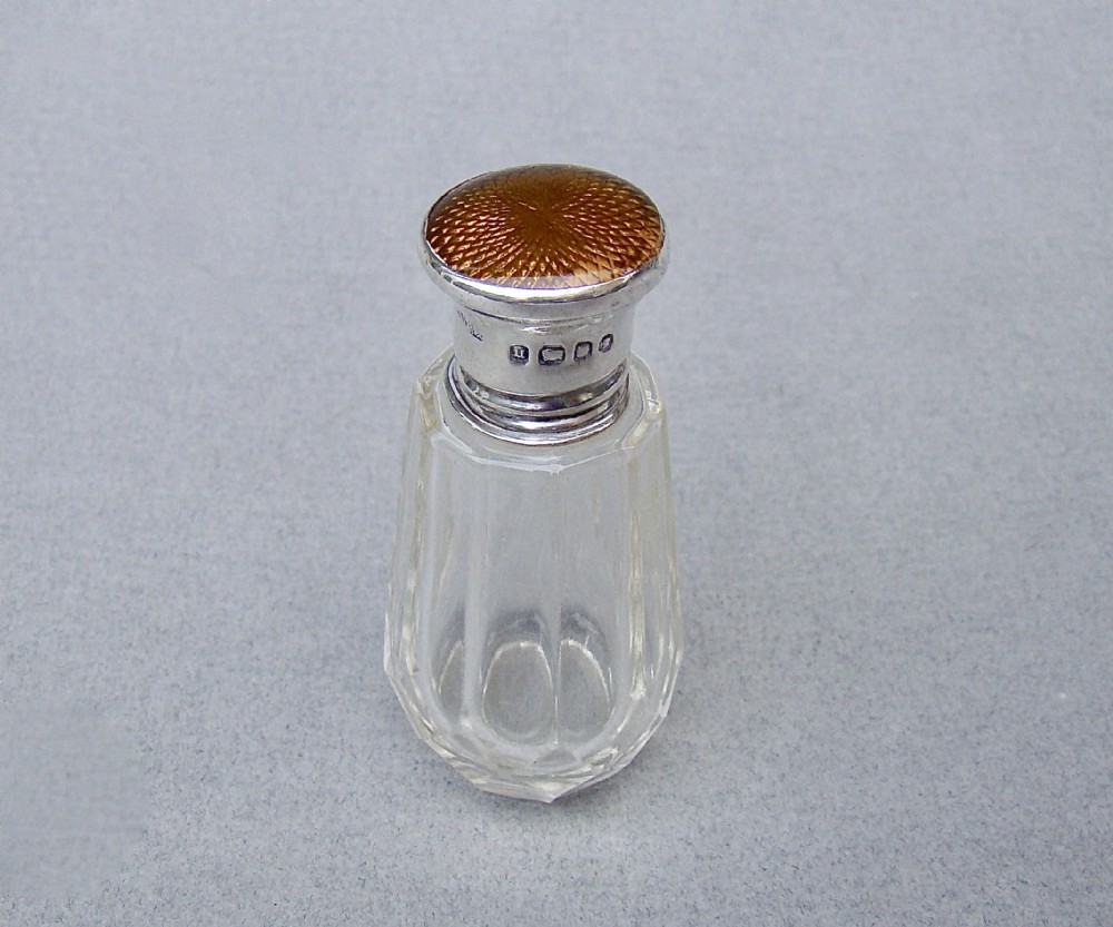 art deco silver and enamelled glass scent bottle by henry perkins london 1935