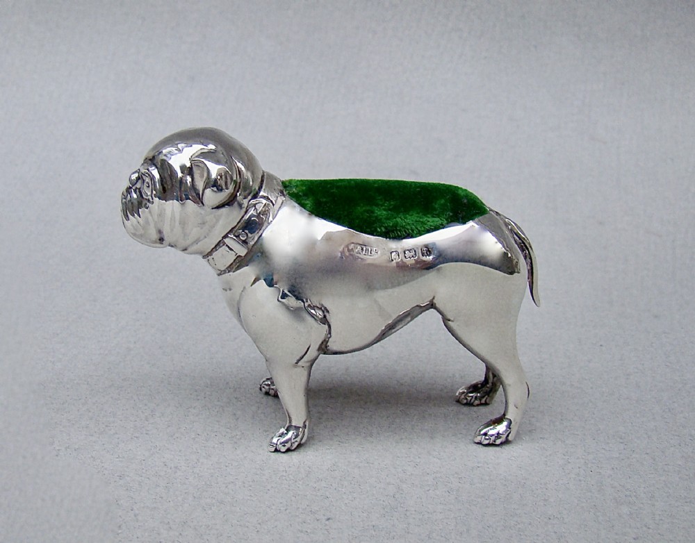 fine edwardian silver pin cushion modelled as a bulldog by adie lovekin birmingham 1905