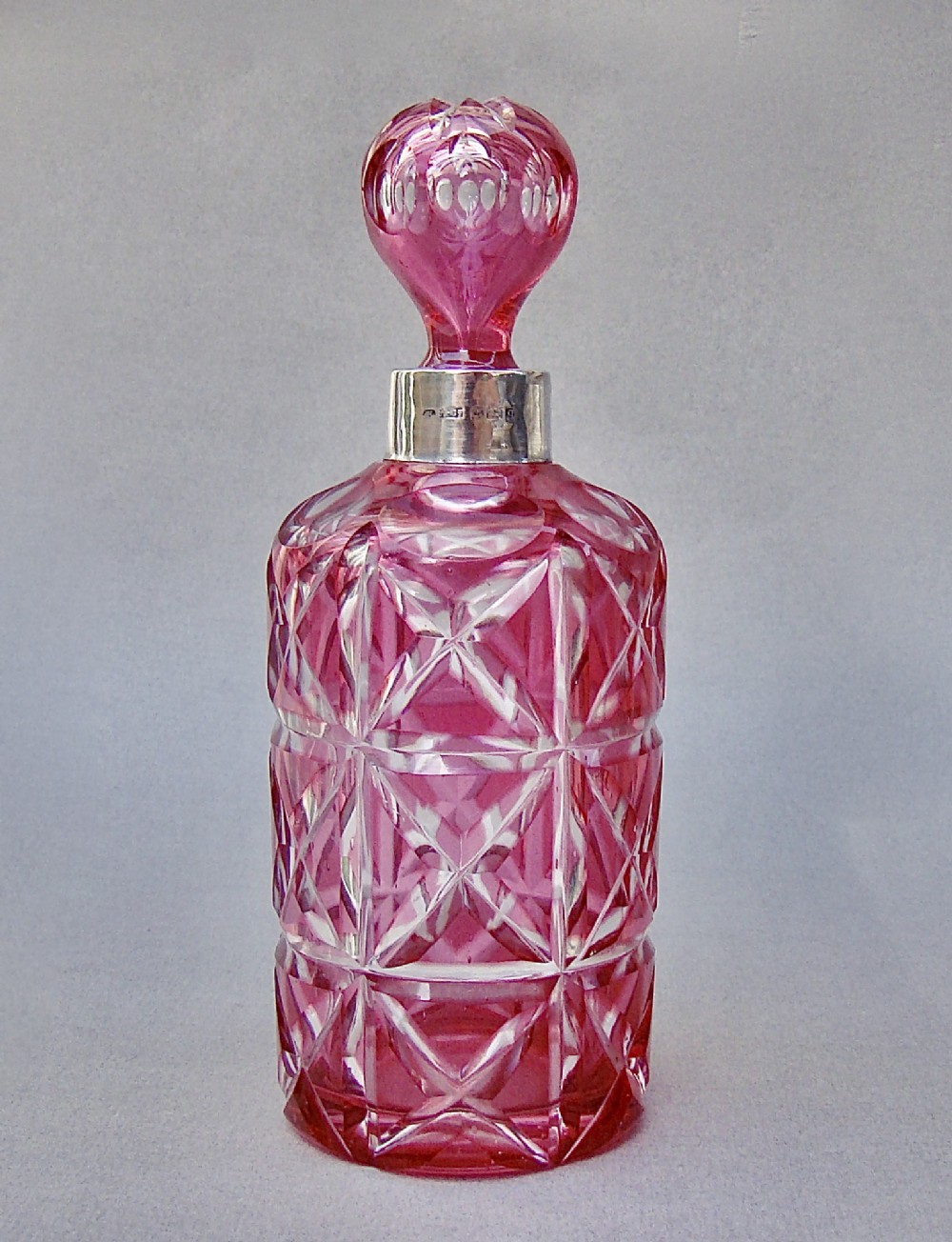fabulous silver mounted bohemian cranberry glass scent bottle by harold bushell co birmingham 1915