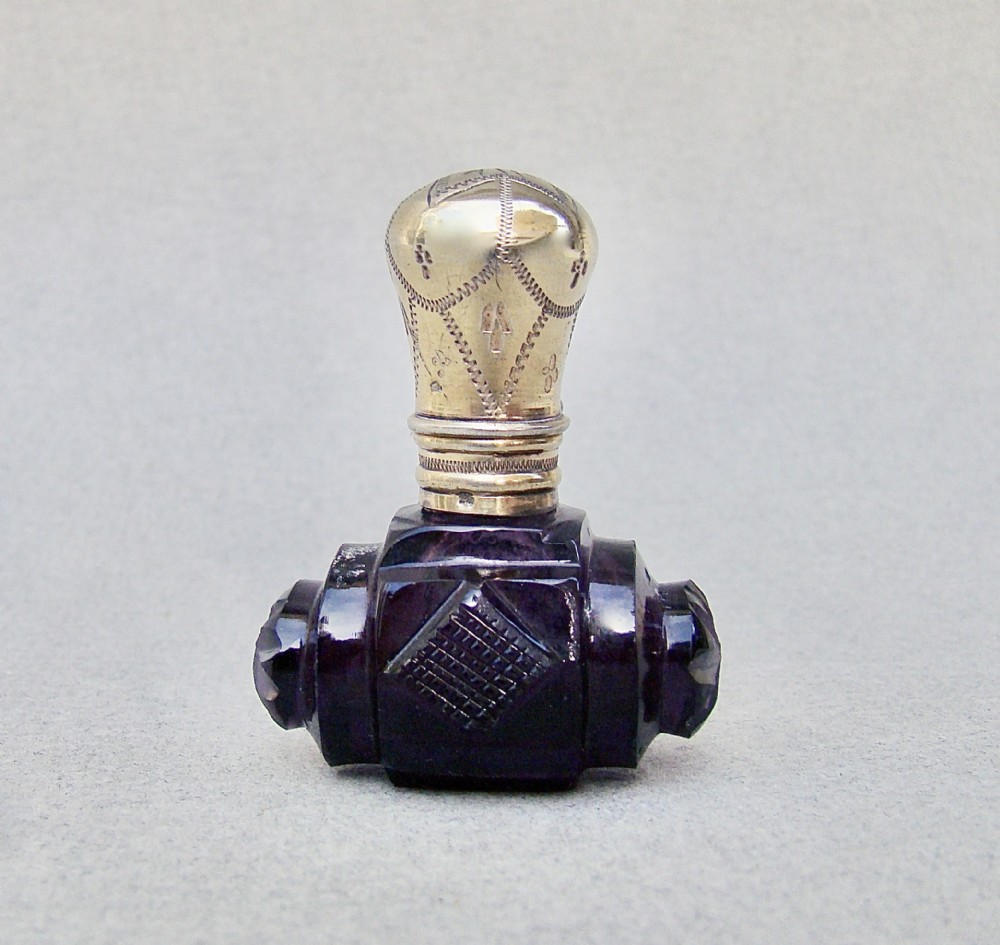 rare 19th c french silver gilt miniature amethyst glass scent bottle circa 1880