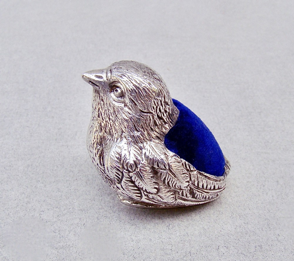 edwardian silver fledgling pin cushion by sampson mordan chester 1904