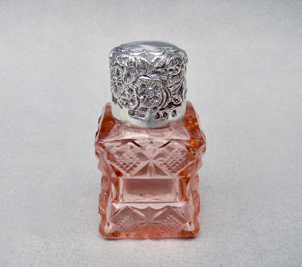 unusual victorian silver peach slicedcut glass scent bottle by the mousley brothers birmingham 1895