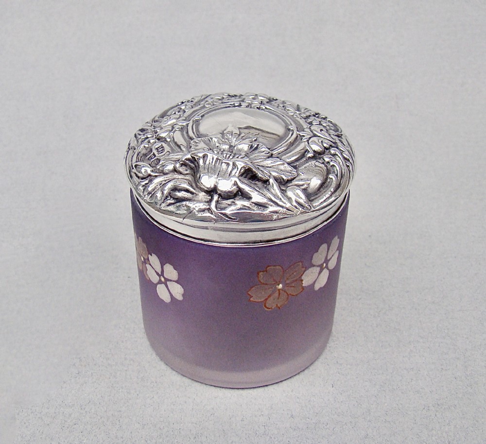 exquisite art nouveau silver lidded frosted glass dressing table jar chester 1907