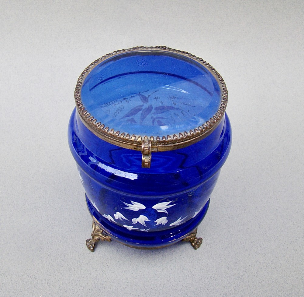 unusual 19th c french ormulu bristol blue glass jewellery box circa 1890