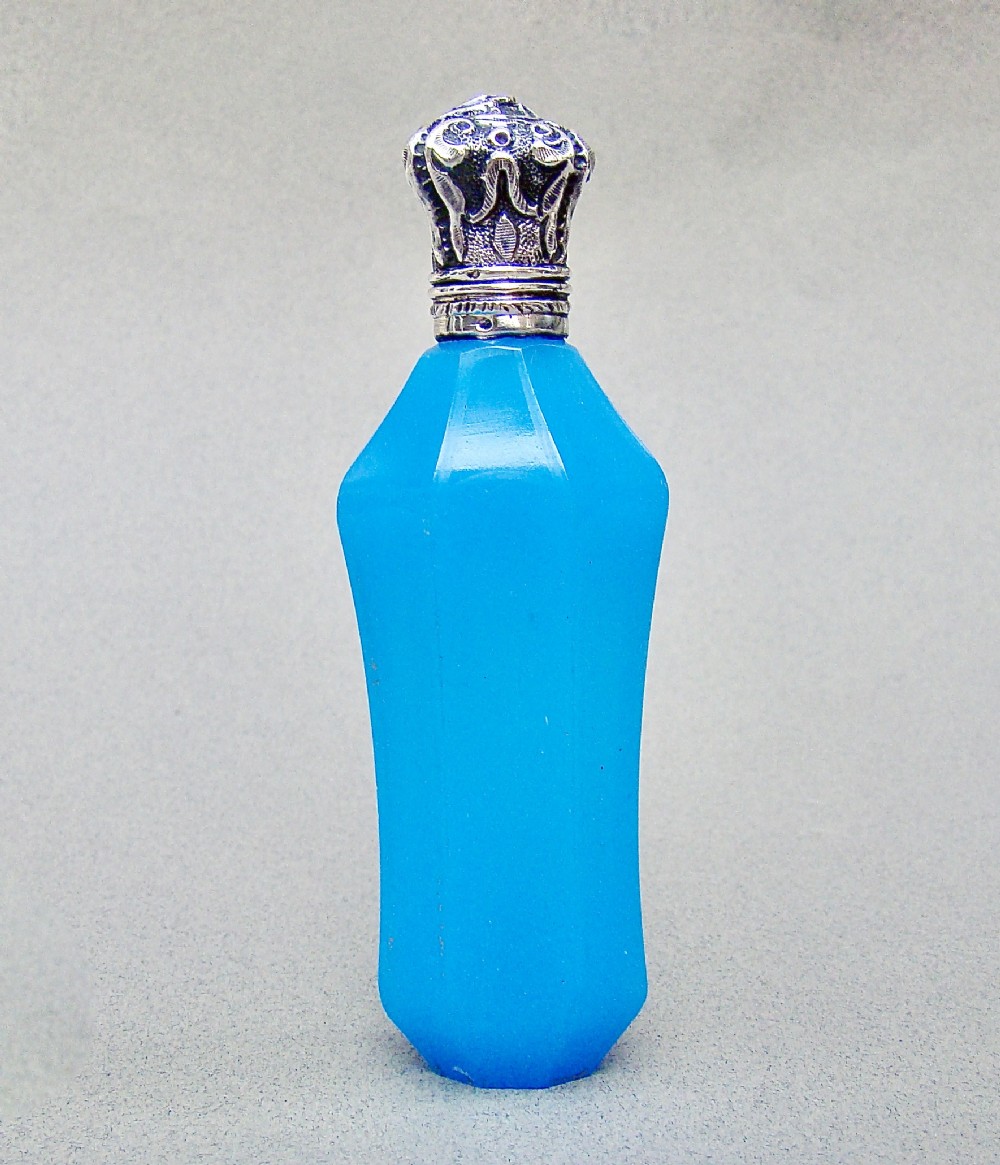 exquisite french silver mounted opaline turquoise glass scent bottle circa 1870