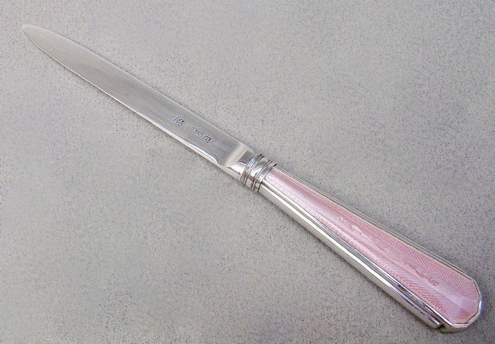 art deco silver guilloche enamel letter opener by the barker brothers birmingham 1932