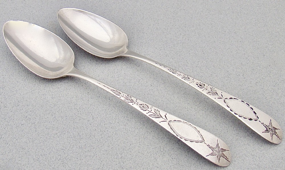 rare pair of georgian irish silver celtic point dessert spoons by john pittar dublin 1804 1808