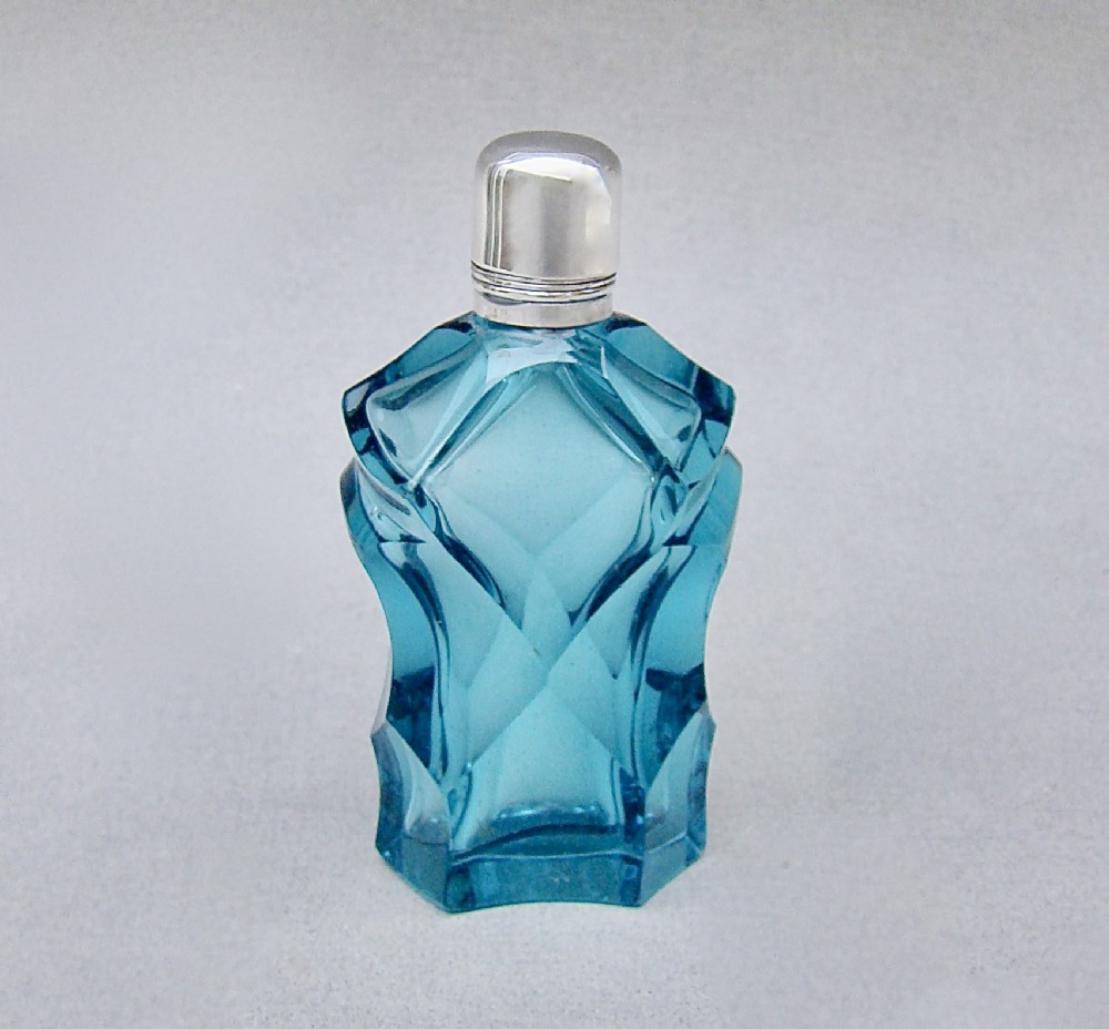 victorian silver and slicedcut teal glass scent bottle circa 1880