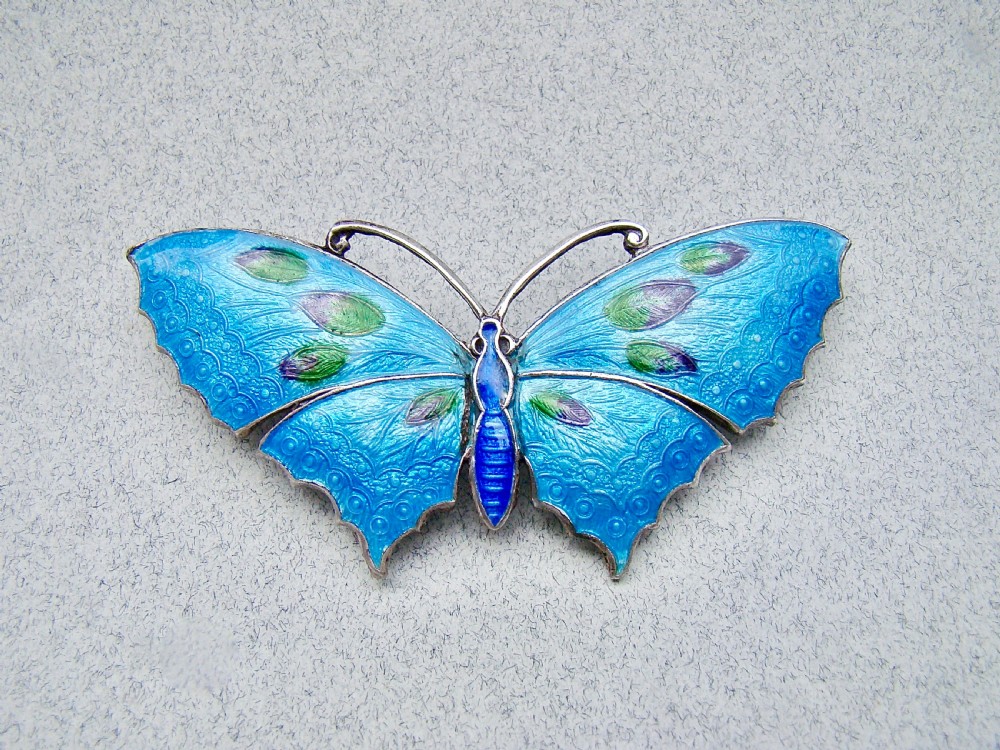 fabulous scandinavian sterling silver guilloche enamel butterfly brooch circa 1930