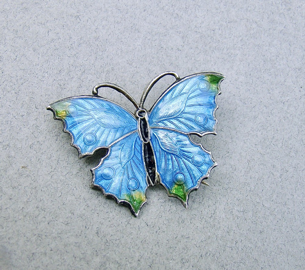 exquisite sterling silver guilloche enamel butterfly brooch circa 1910